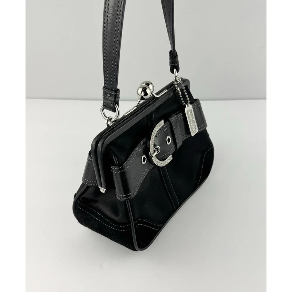 VTG Coach 3579 Madison Black Satin Swarovski Crystal Kiss Lock Bag Archive